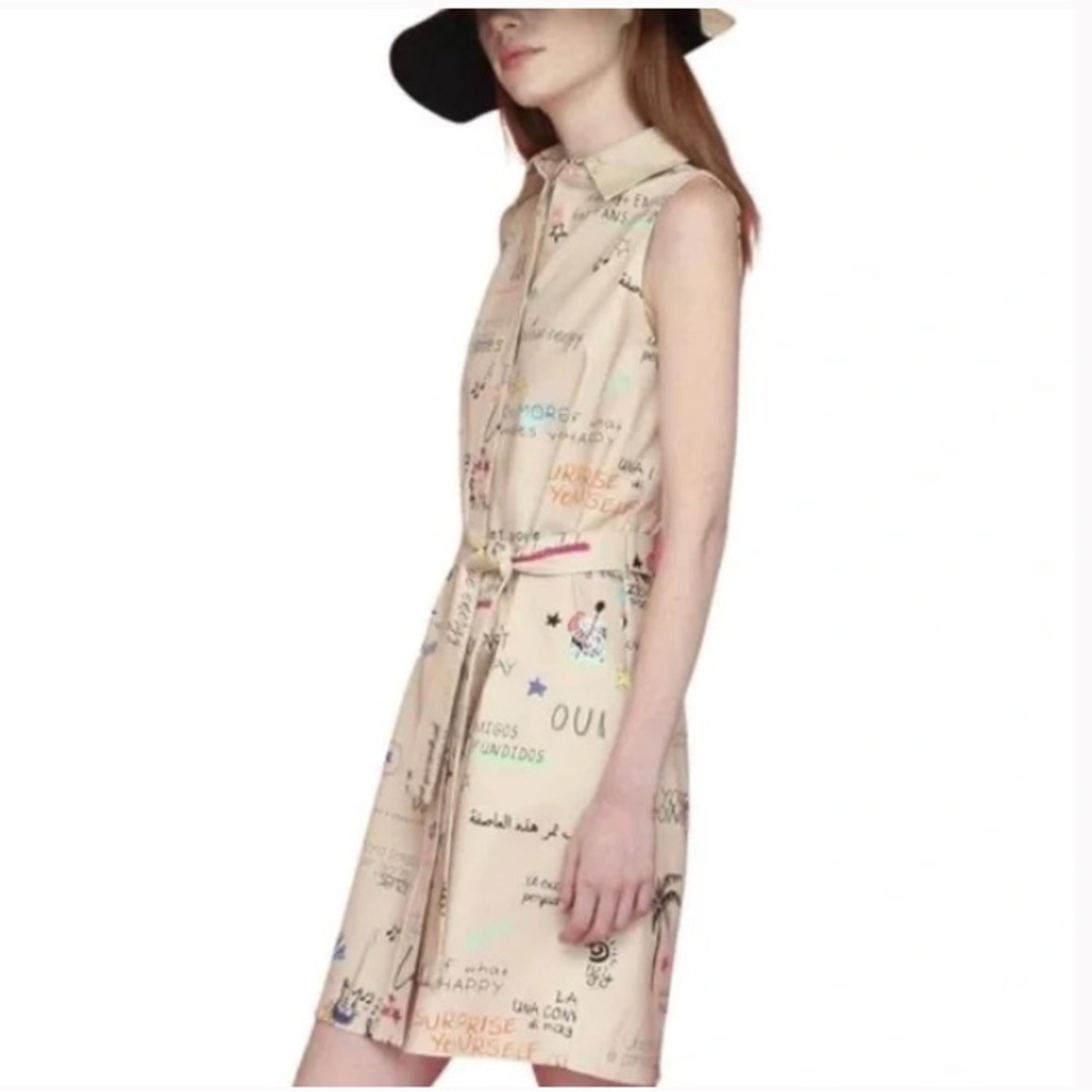 Vilagallo Sleeveless Shirtwaist Dress Spanish Size 40/US 6 Eclectic Resort Chic
